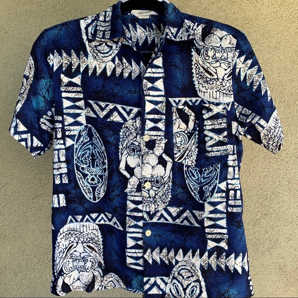 🌺 Vintage Hawaiian Barkcloth Dress & Shirt Set Tikis - Picture 14 of 16